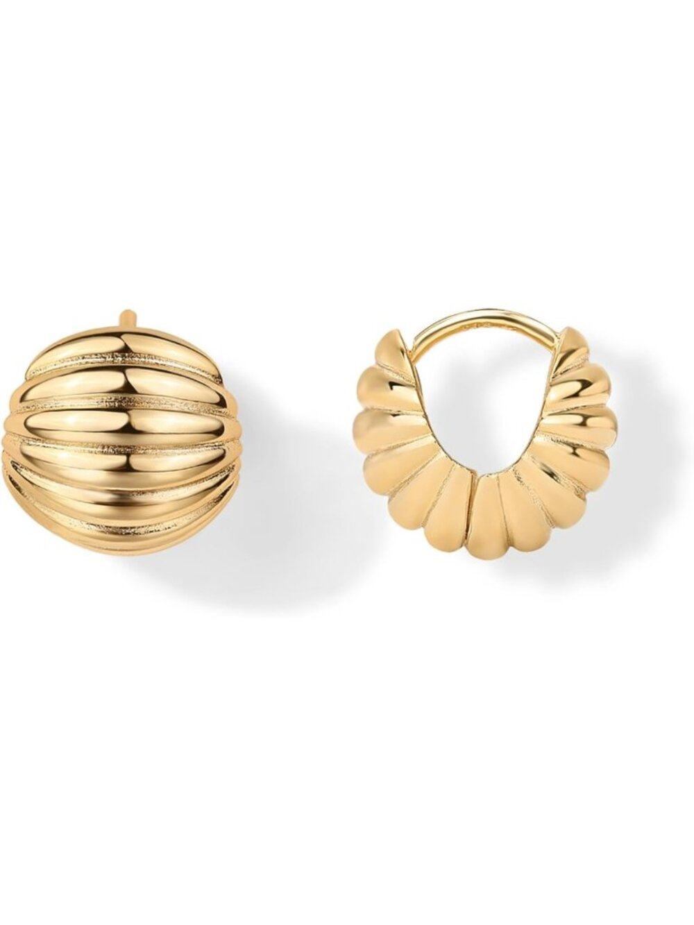 Chunky 14K Gold Plated Ribbed Hoop Earrings for Women - Stylish & Trendy